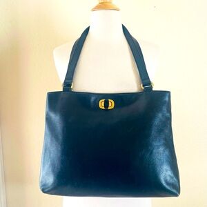 HOBO Black Leather Tote with Gold Turn-Lock